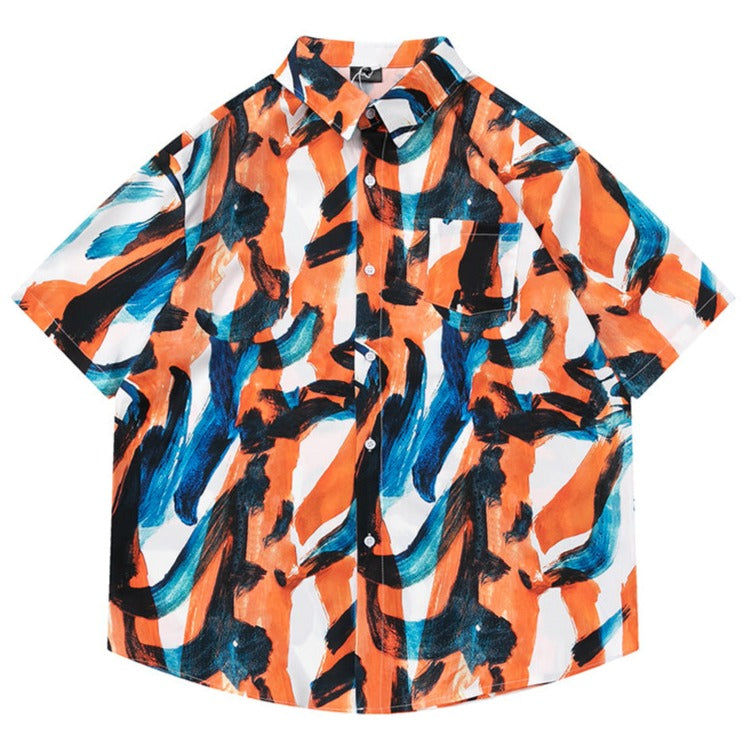 Unique graffiti pattern aloha short sleeve shirt