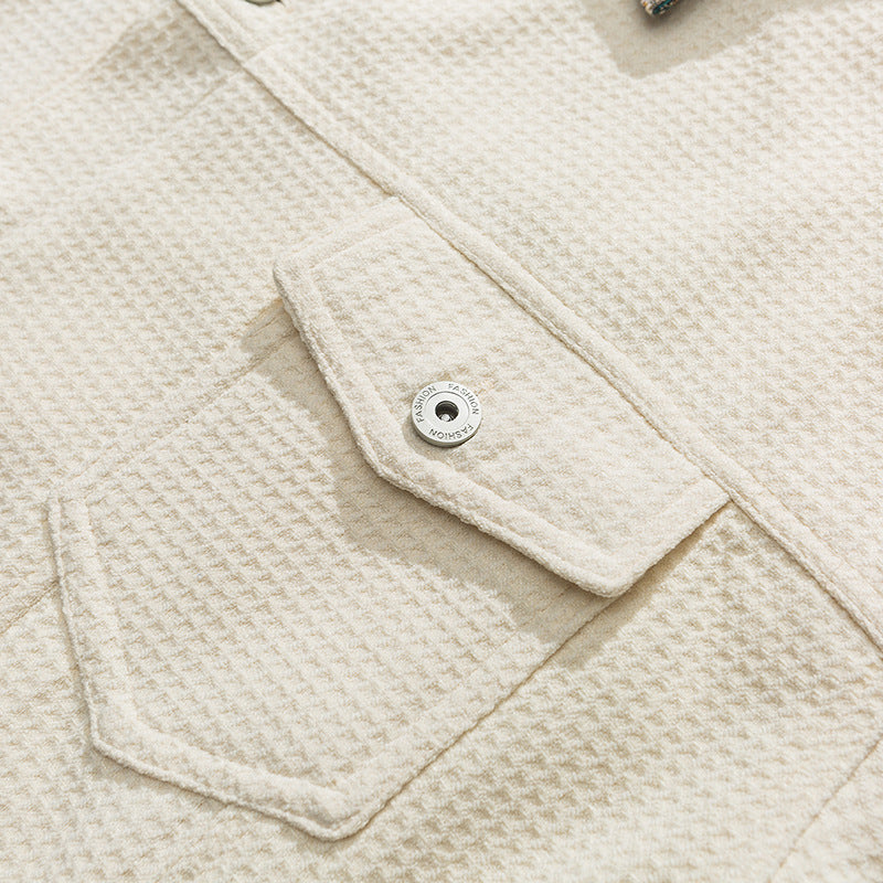 Jacquard patchwork ethnic waffle jacket