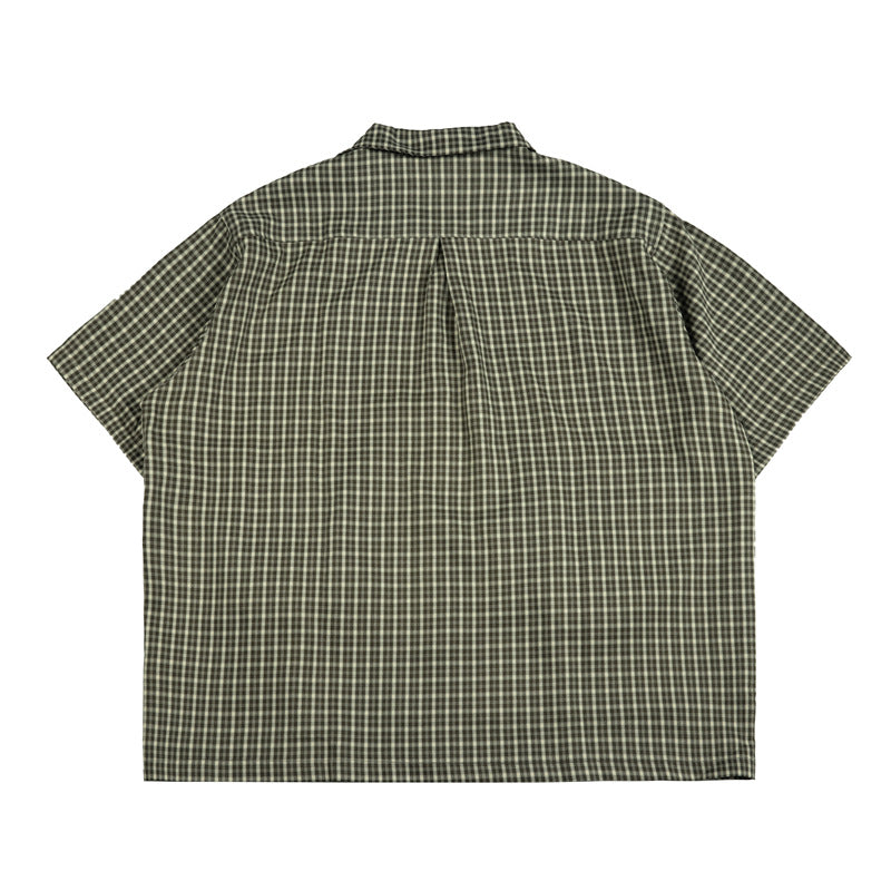 Classic Cuban check pattern work short-sleeved shirt