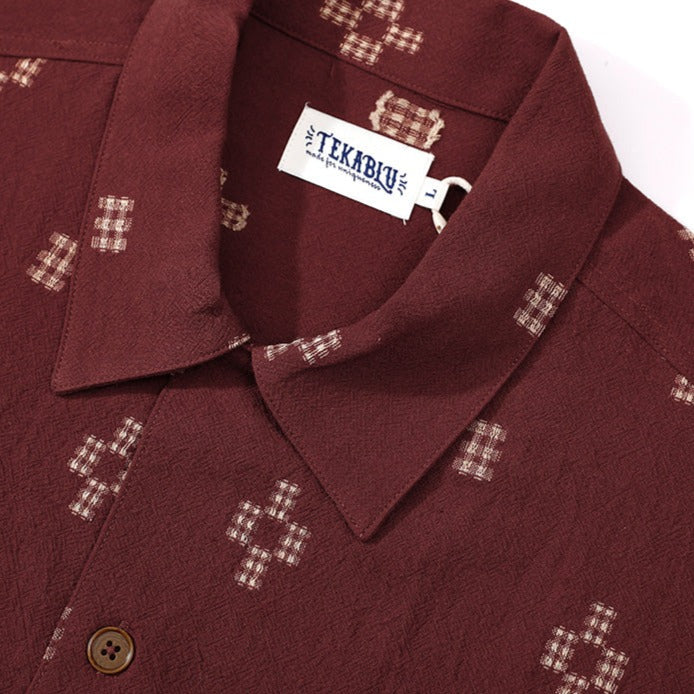 Sashiko-style jacquard cotton-linen short-sleeved shirt