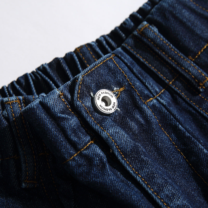 Classic simple blue straight jeans