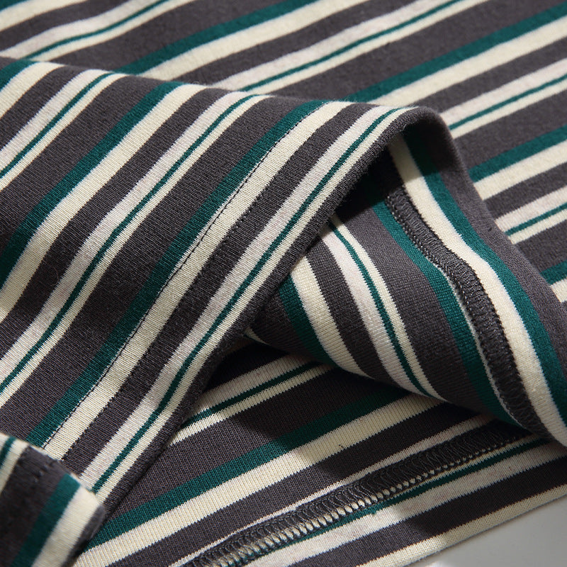 Retro Embroidered Horizontal Stripe Pocket T-Shirt