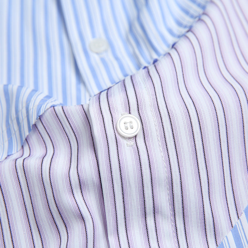 Reconstructed color-coordinated striped short-sleeved shirt