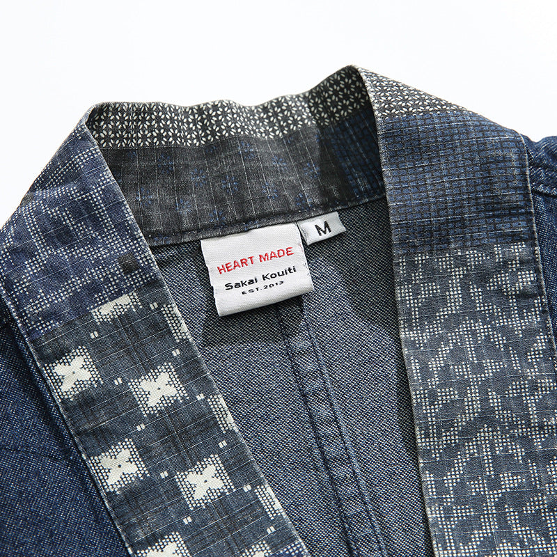 Plain washed denim collarless jacket