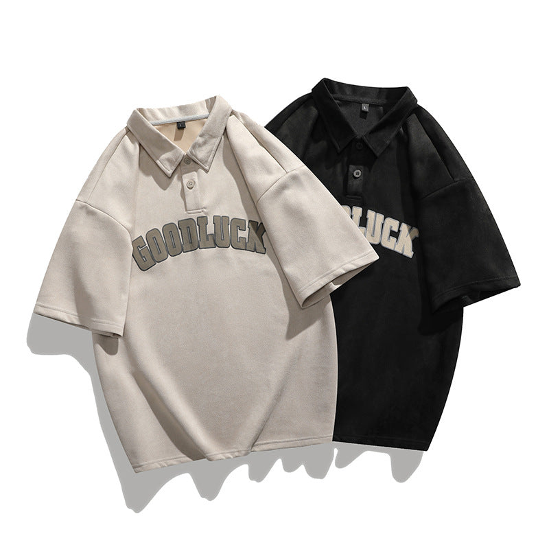 Retro Suede Alphabet Polo Shirt