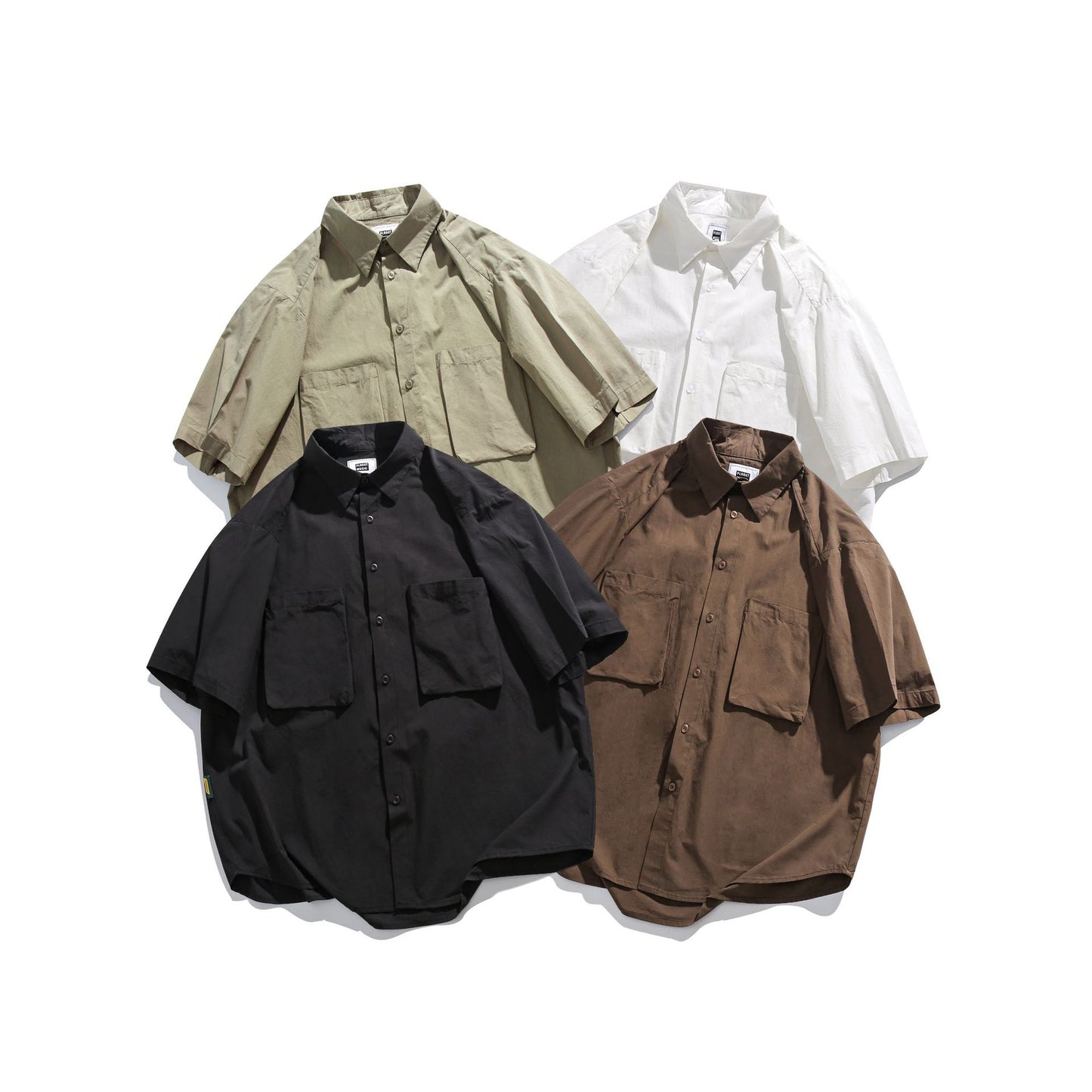 Solid color pocket work short sleeve shirt in four colors