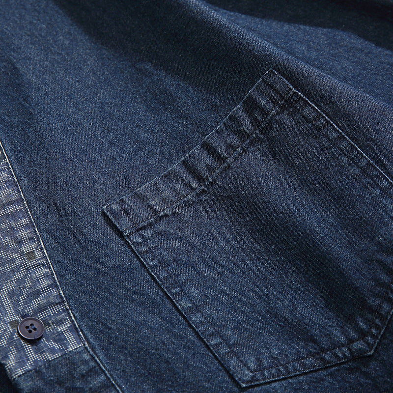 Plain washed denim collarless jacket