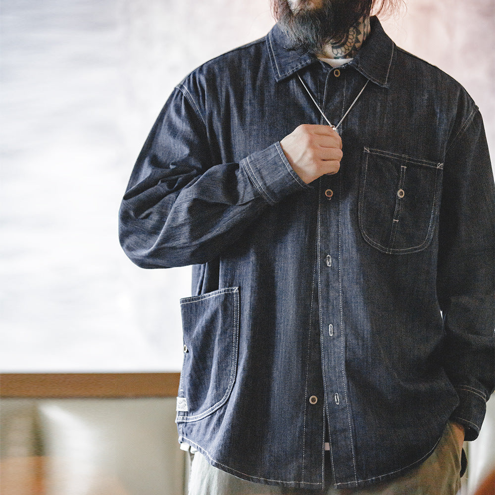 Denim work shirt with large "U" pocket