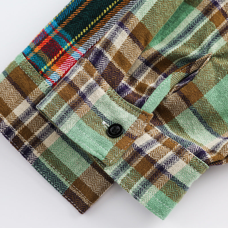 Reconstructed multi-colored irregular patchwork long-sleeved shirt