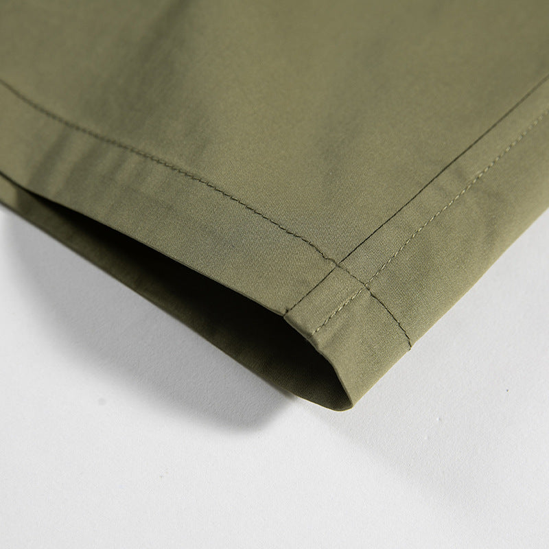 Retro Zipper Solid Work Short Sleeve Shirt