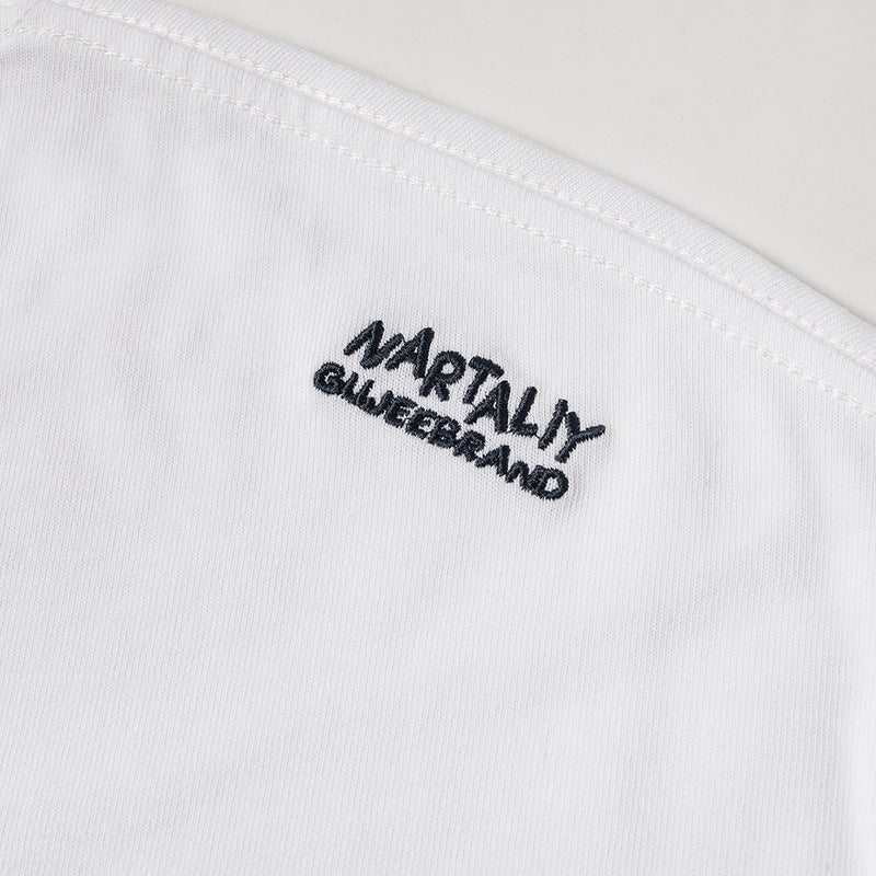 Embroidered pocket plain casual short sleeve T-shirt