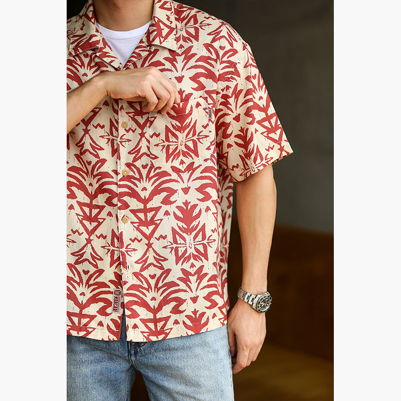 High-quality vintage flower print aloha shirt