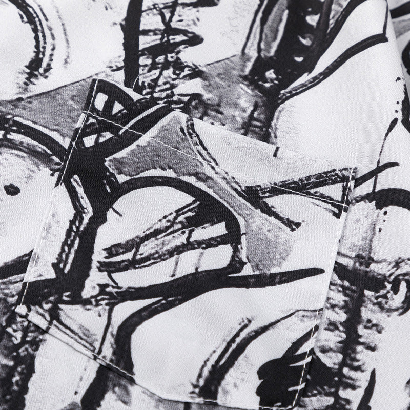 Black and white graffiti print short-sleeved shirt