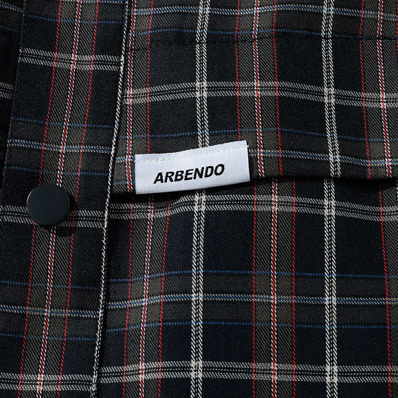 Tartan check short-sleeved shirt with dot buttons