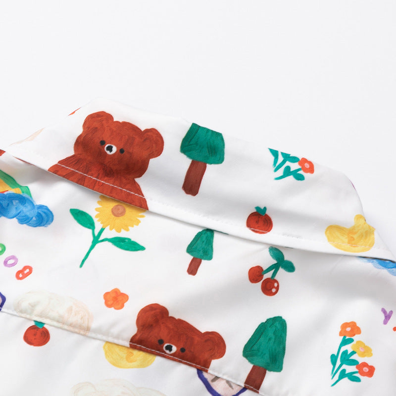 Retro "bear" graffiti all-over print short-sleeved shirt
