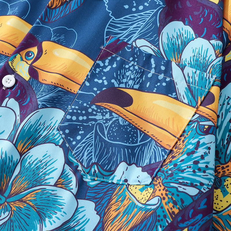 Animal and plant print aloha short-sleeved shirt
