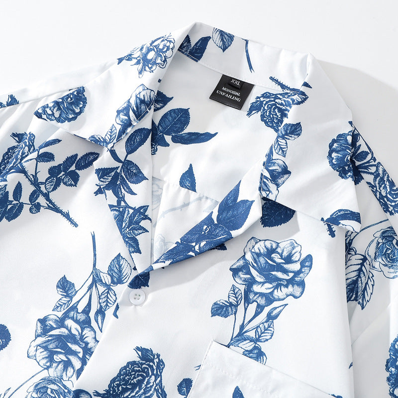 Fresh Cuban-colored all-over print short-sleeved aloha shirt