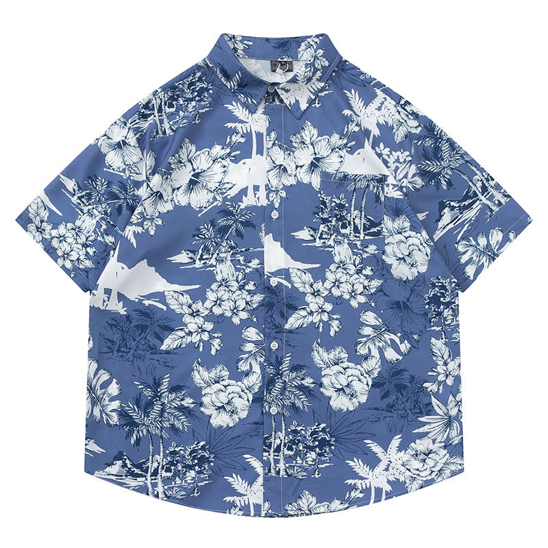 Hawaiian print floral all-over short-sleeved shirt