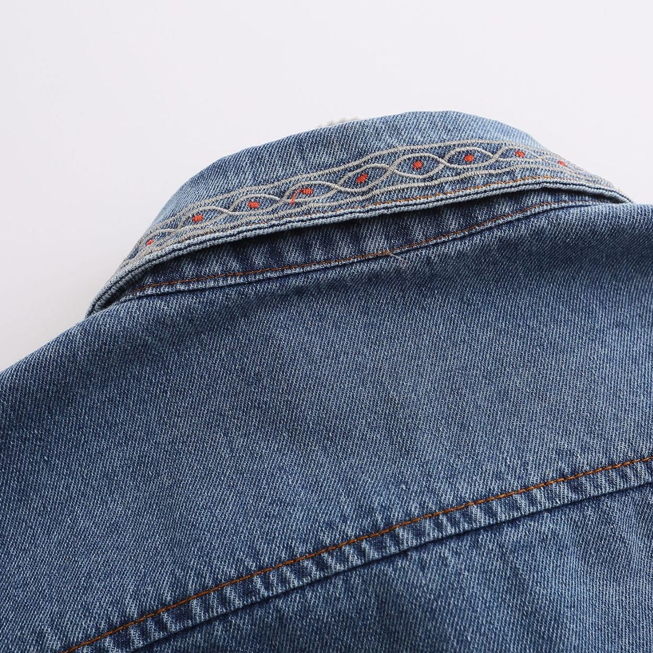 Palm tree embroidered retro denim short sleeve shirt