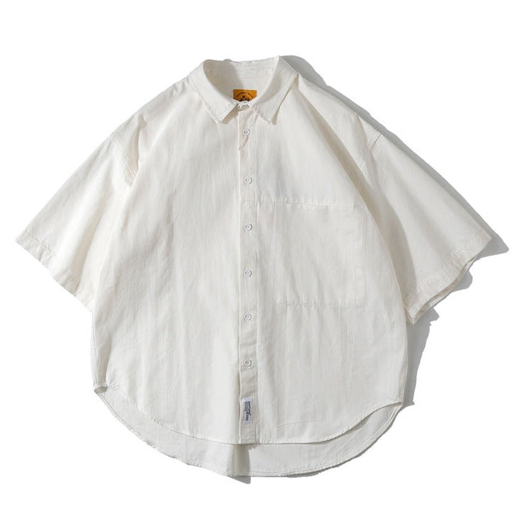 Four-color plain retro work short-sleeved shirt