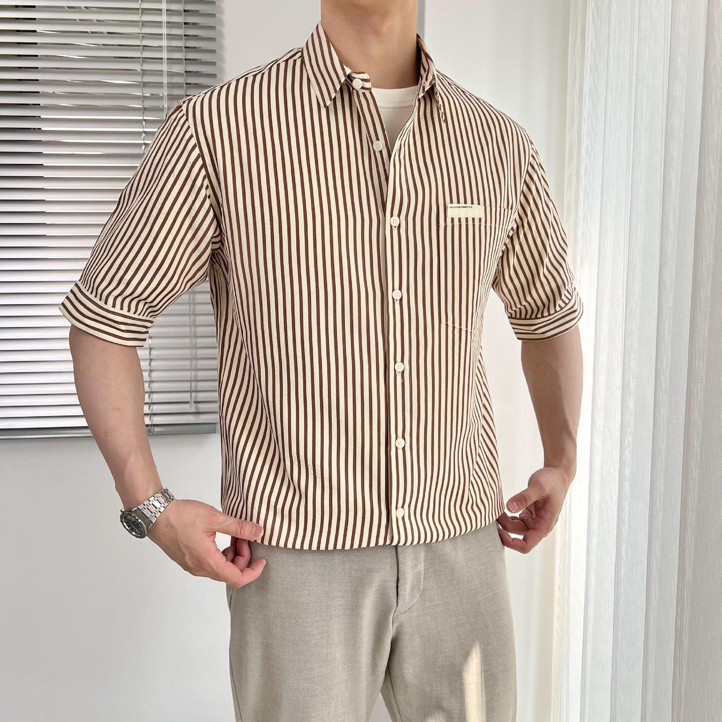Classic striped short-sleeved shirt
