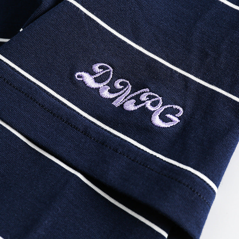 Easy-to-match striped embroidered long-sleeved T-shirt