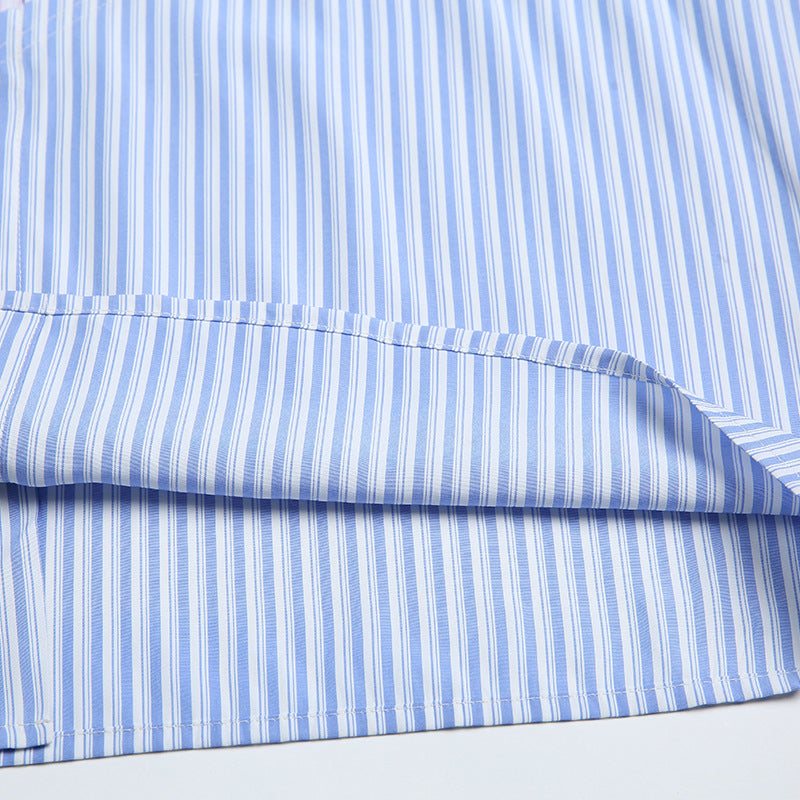 Reconstructed color-coordinated striped short-sleeved shirt