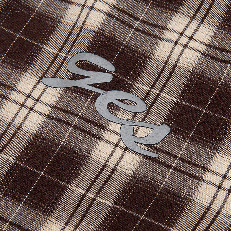 Check and plain long-sleeved shirt