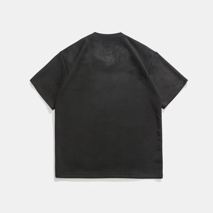 Embroidered rivet suede American casual T-shirt