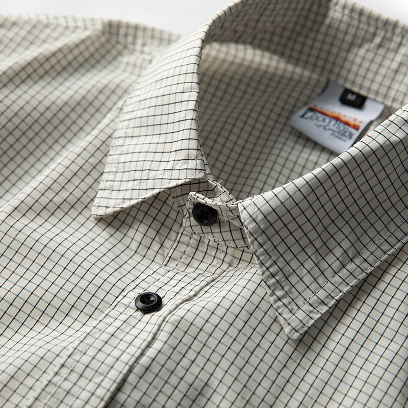 Checkered pocket work short-sleeved shirt