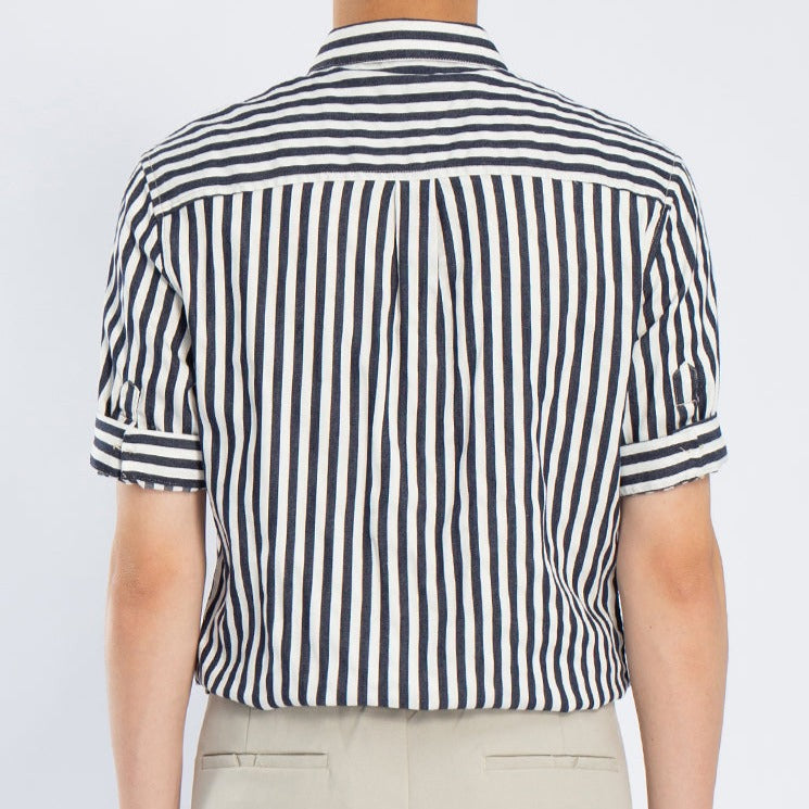 Three-color classic striped work short-sleeved shirt