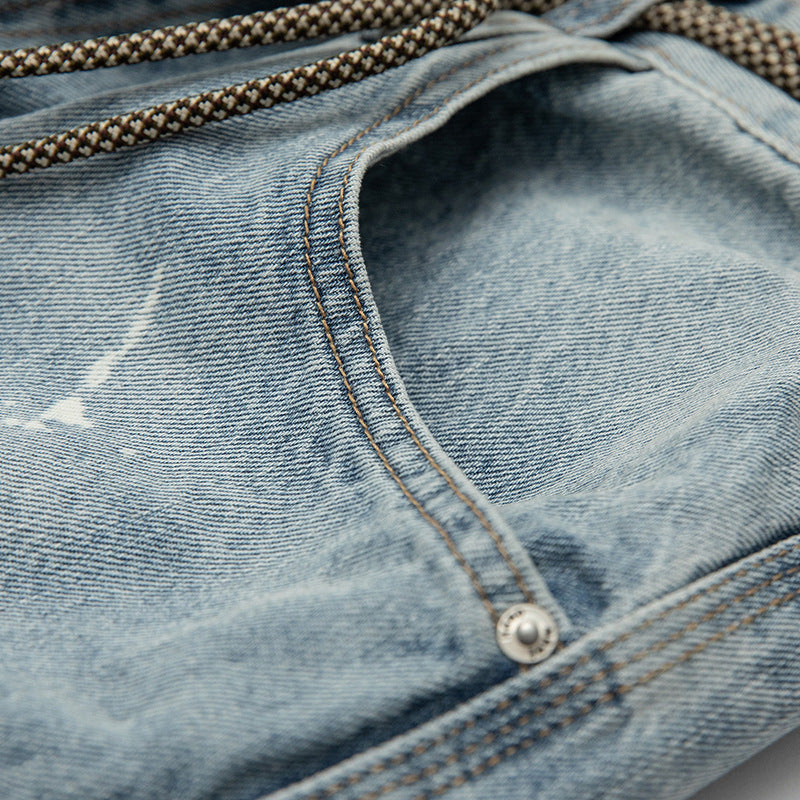Loose-fit wide-leg painted dot denim pants