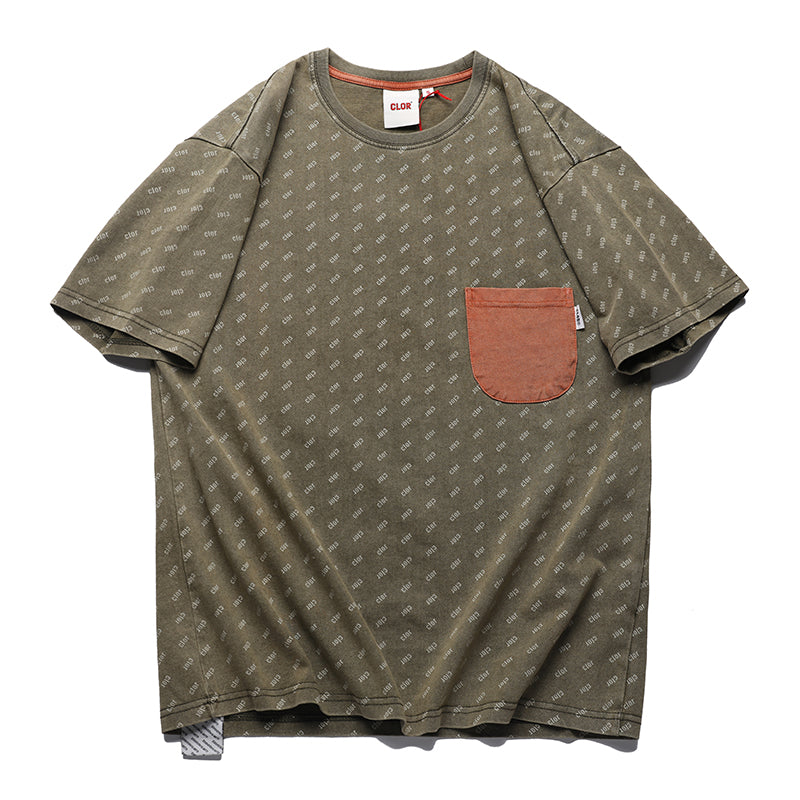 Color-coordinated pocket print casual short-sleeved t-shirt
