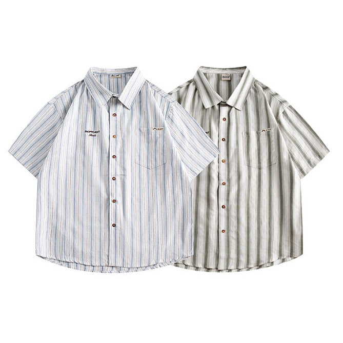 Classic color-striped short-sleeved shirt