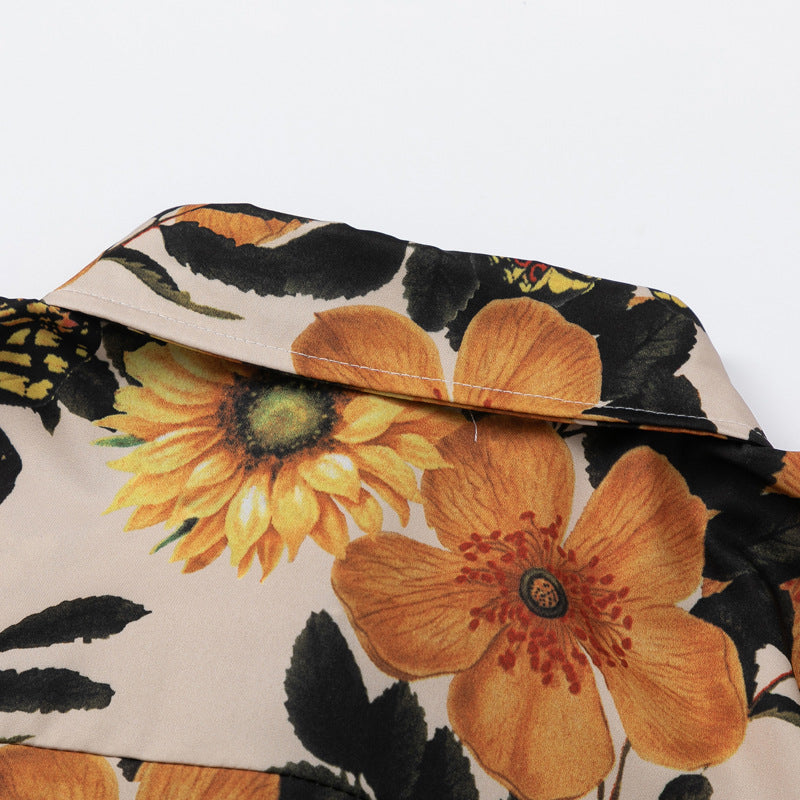 Retro "Sunflower" all-over print short-sleeved shirt