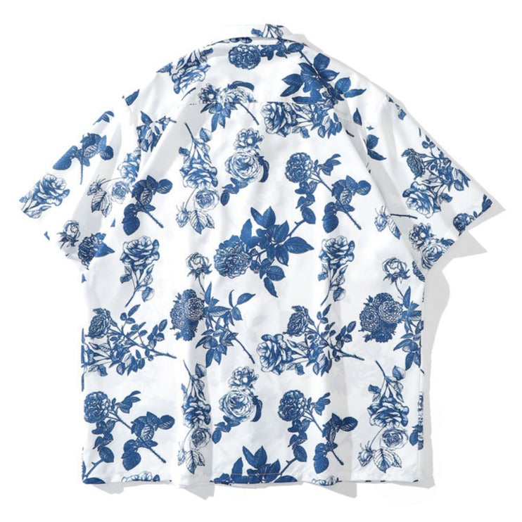 Fresh Cuban-colored all-over print short-sleeved aloha shirt