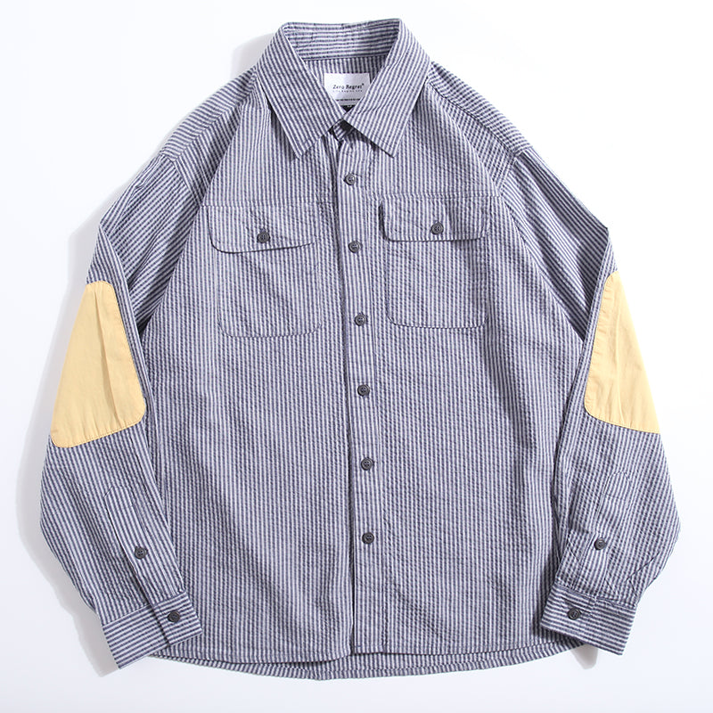 Retro Striped Elbow Patchwork Long Sleeve Shirt