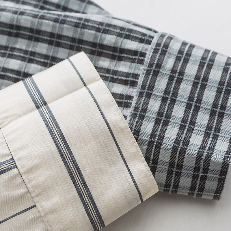 Reconstructed check and stripe combination long-sleeved shirt