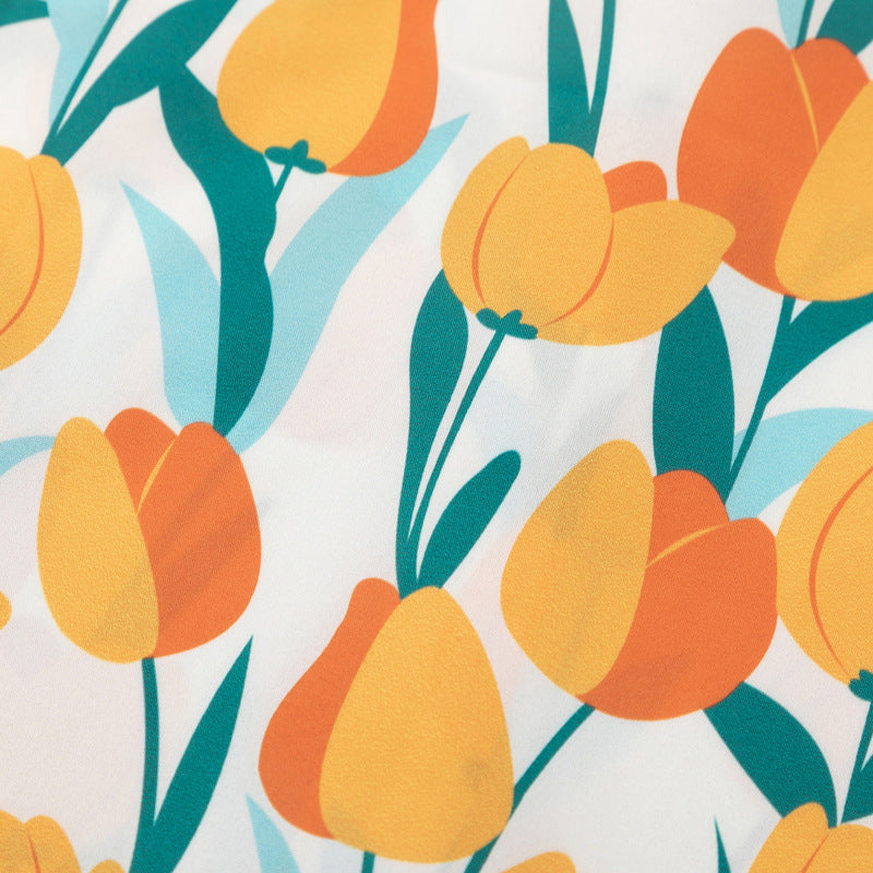 Holiday style tulip print short sleeve shirt