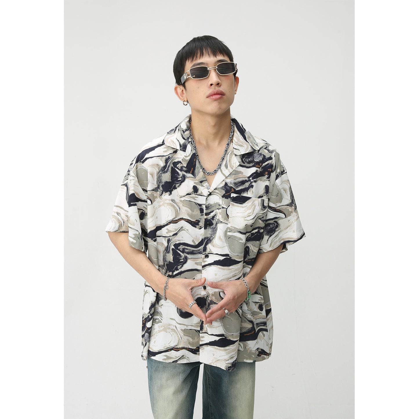 Tie-dye retro print short-sleeved shirt