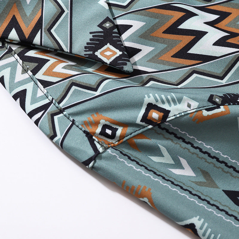 Cuban-colored colorful geometric pattern aloha shirt