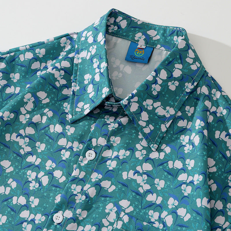 New fresh floral print aloha short sleeve shirt