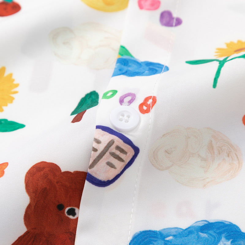 Retro "bear" graffiti all-over print short-sleeved shirt