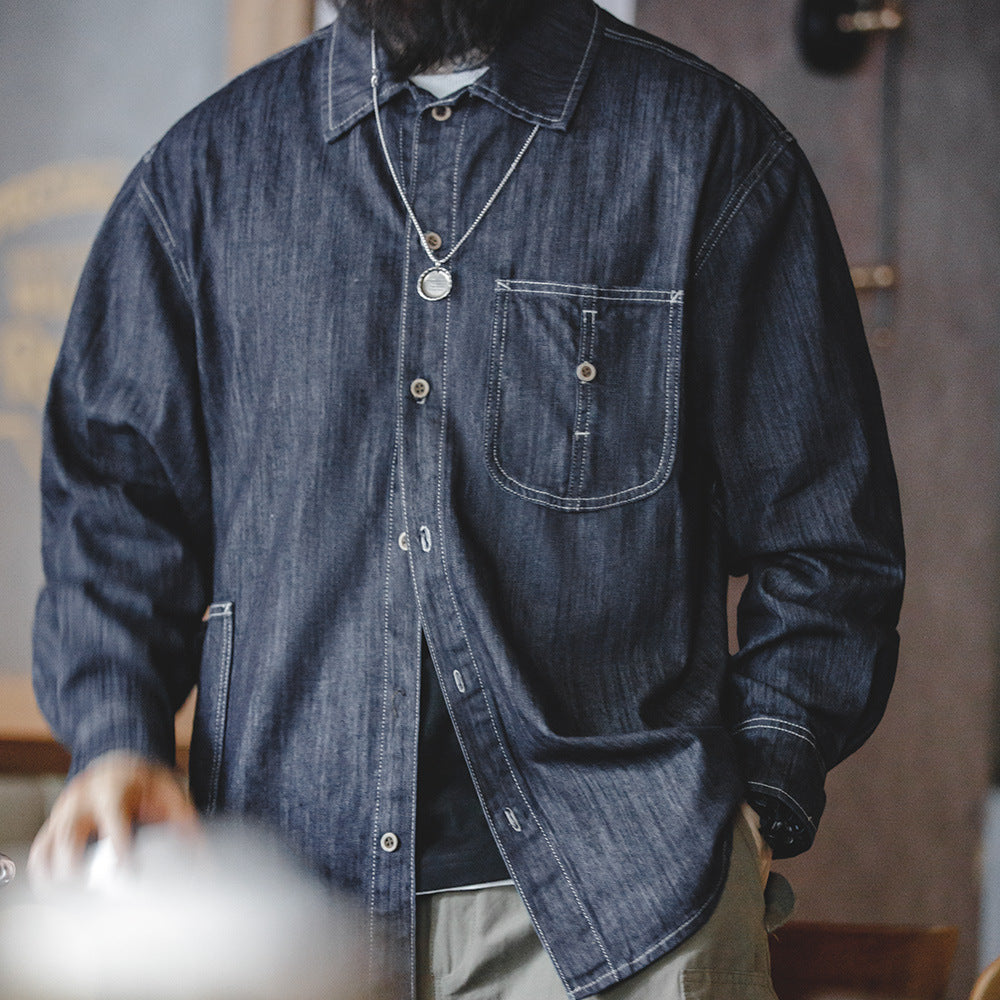 Denim work shirt with large "U" pocket
