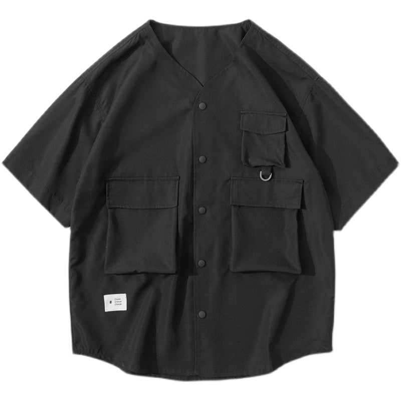 Loose baseball collar short sleeve shirt