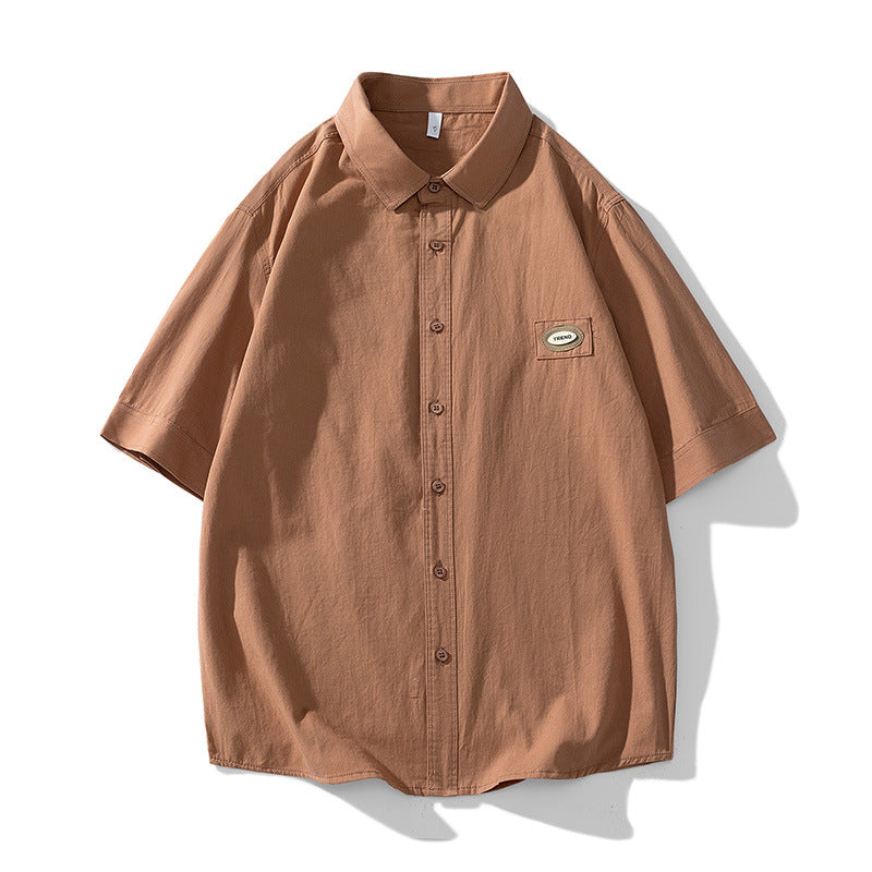 Classic plain short-sleeved work shirt in four colors