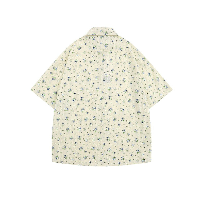 Hawaiian floral print short-sleeved aloha shirt