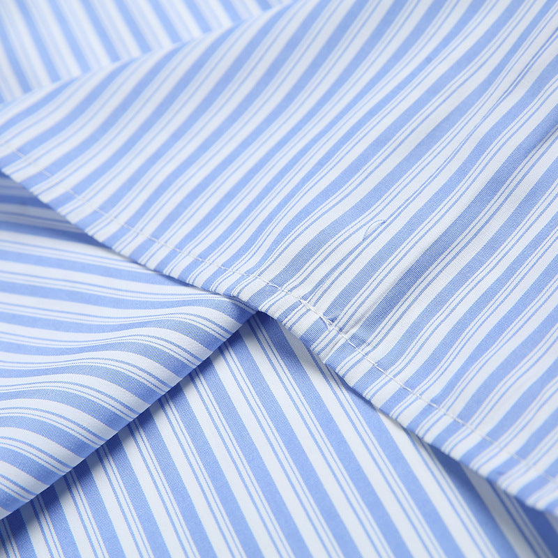 Reconstructed color-coordinated striped short-sleeved shirt