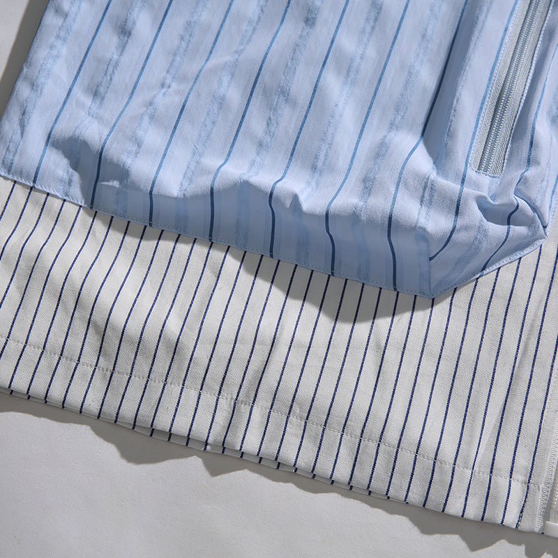 3D pocket 2-way striped pattern zip shirt