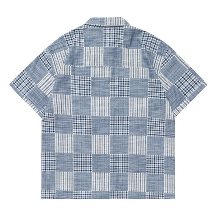 Check and stripe short-sleeved shirt